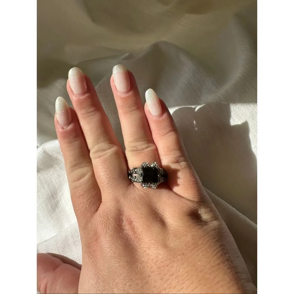 Black Onyx cubic zirconia Halloween skull cocktail ring